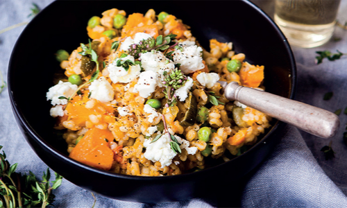 pumpkin & feta pearl barley risotto